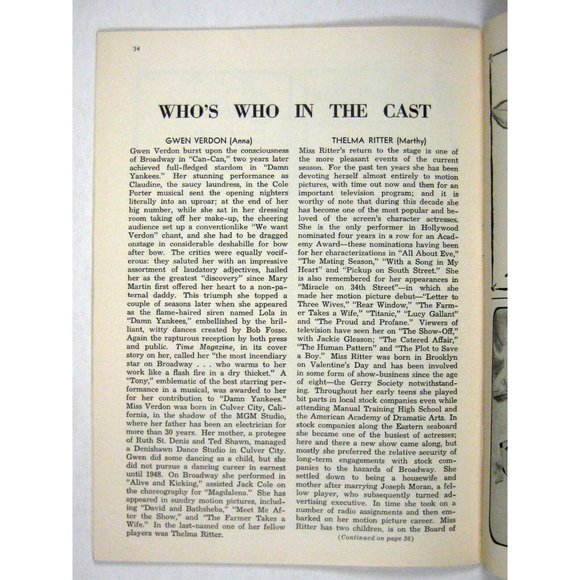 New Girl in Town Playbill 1957 Gwen Verden Thelma Ritter Wallace Anna Christie - Picture 9 of 10